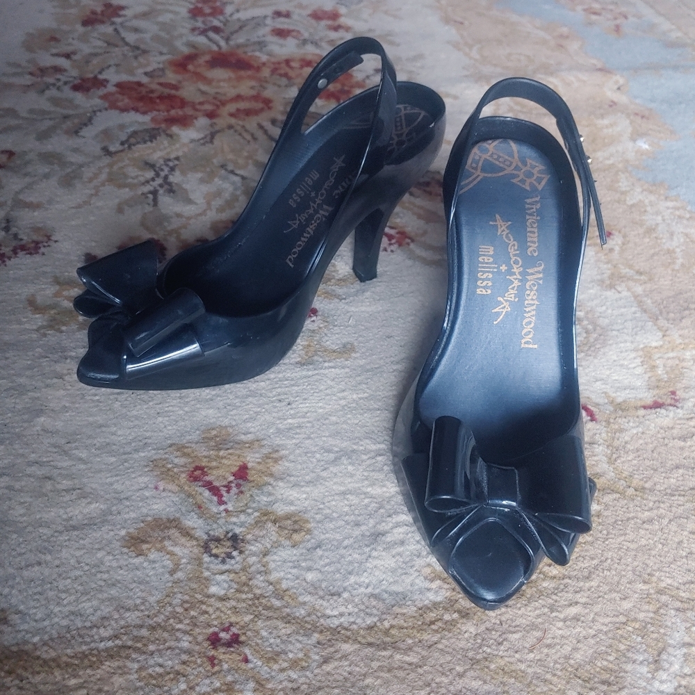 Vivienne Westwood Anglomania x Melissa Slingback Peep Toe Jelly Heels Bow 7